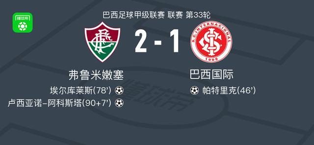 弗鲁米嫩塞2-1逆转巴西国际,卢西亚诺-阿科斯塔、埃尔库莱斯破门